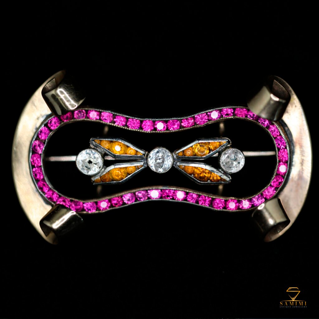 Art Déco Brosche, 14 Karat, Antique, Gold, Silber – Antikschmuck Frankfurt
