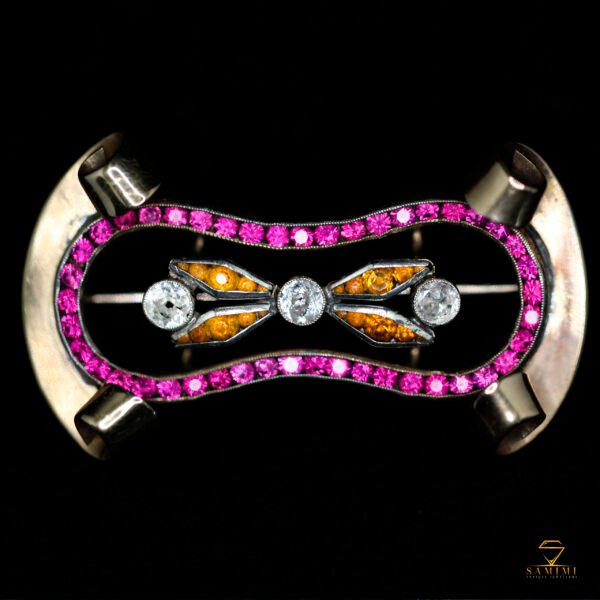 002 Art Déco Brosche, 14 Karat, Antique, Gold, Silber
